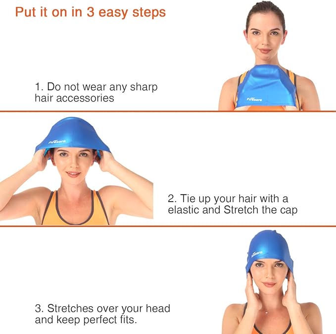 Firesara Swim Cap, Original Updated Swimming Cap 3D Ergonomic Design Comfortable Durable Ear Protection for Women Kids Men Adults Boys Girls for Long or Short Hair with Nose Clip and Ear Plugs