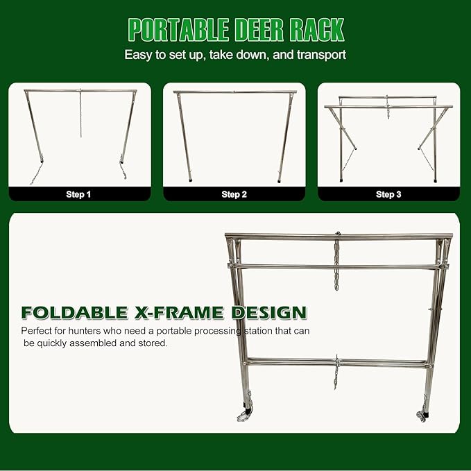 Deer Game Hunting Hoist Processing Rack Stand, Skinning Station Equipment Hide Tools for Hog Goat Sheep Boar Animal Field Dressing Cleaning Butchering