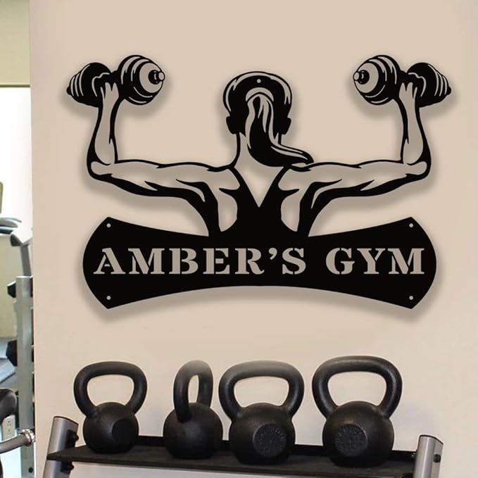 Custom Gym Metal Sign Personalized Workout Room Decor, Home Fitness Motivational Wall Art, Powerlifting Garage Center Gift for Women, Men, Dad, Papa, Grandpa, Mother, Sister, Girls, Modern Mount
