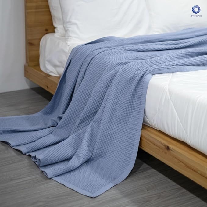 GOTS Certified Organic Cotton Waffle Weave Blanket, King Bed Size,108"X90" Cozy Throw Blanket for Couch, Modern Home Decor, Throw Blankets, Waffle Blanket, Soft Bed Blankets - Powder Blue