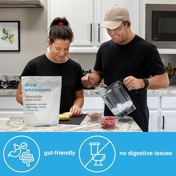 drink wholesome Chocolate Maple Egg White Protein Powder | for Sensitive Stomachs | Gut Friendly | Additive & Dairy Free | No Artificial Sweeteners | No Bloating or Gas | No Constipation or Diarrhea