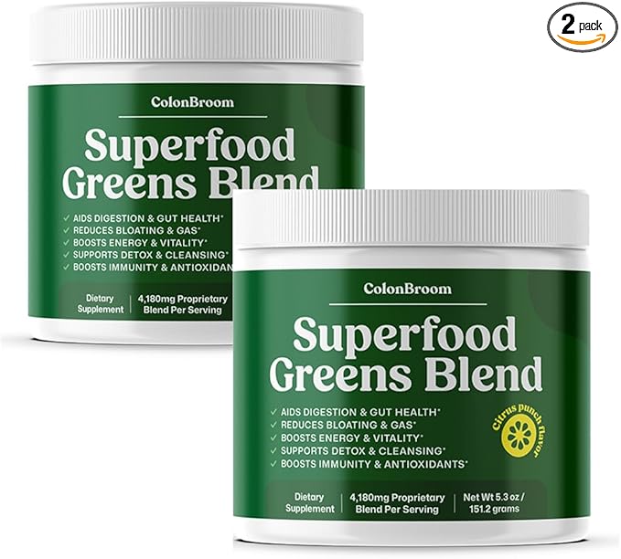 ColonBroom Superfood Greens Powder Supplement | Super Greens Juice Powder with Probiotics, Prebiotics, Spirulina & Chlorella | Natural for Energy, Immunity, Digestion & Detox Support | 56 Servings