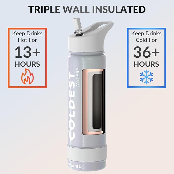 Coldest Insulated Water Bottle with Straw Lid - Stainless Steel Metal Insulated Bottle for Men & Women (Supernova Silver Glitter, 24 oz)