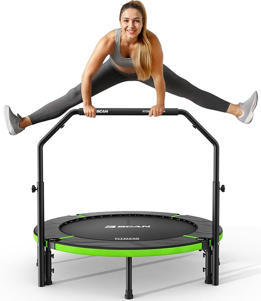 BCAN 40"/48" Foldable Mini Trampoline, Rebounder Trampoline for Adults, U/T Shape Adjustable Foam Handle, Exercise Rebounder for Adults Indoor/Garden Workout, Max Load 330lbs/440lbs