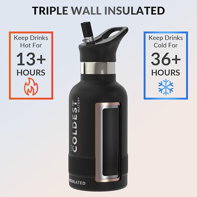 Coldest Insulated Water Bottle with Straw Lid - Stainless Steel Metal Insulated Bottle for Men & Women (Stealth Black, 12 oz)