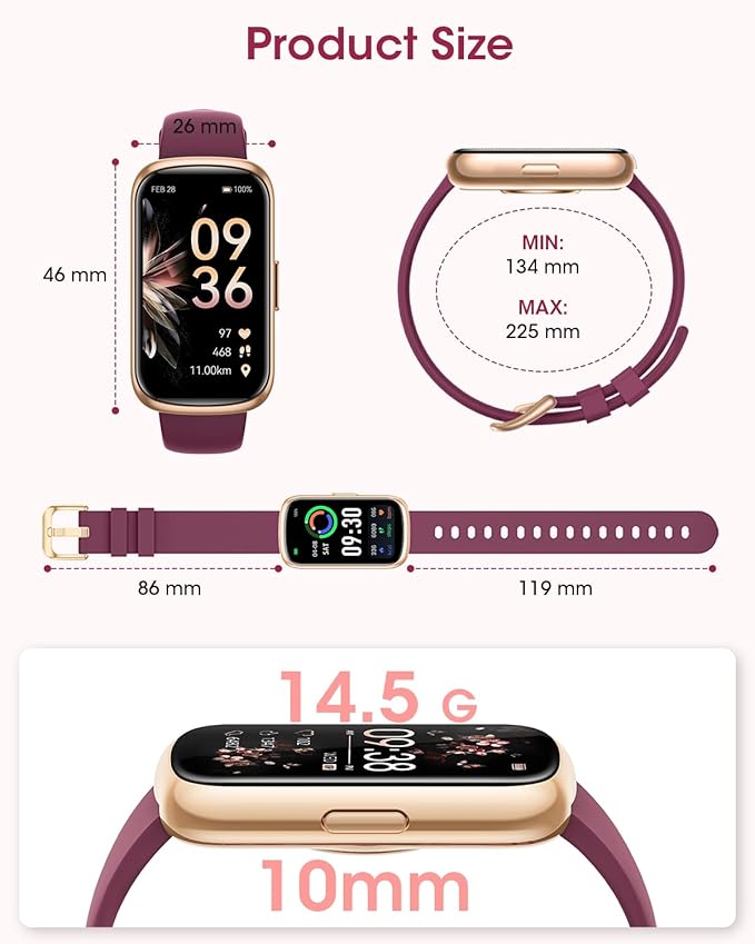 Health Fitness Tracker for Women Men: Fitness Smart Watch for Woman with 24H Heart Rate Monitor Blood Oxygen Sleep Tracker Calorie Step 5ATM Waterproof Activity Trackers for iPhone Android - Burgundy