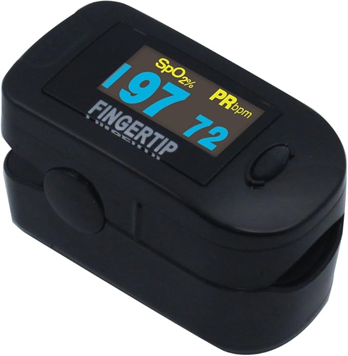 Concord Fingertip Deluxe OLED Pulse Oximeter with 6 way Reversible Display - Blood Oxygen Saturation Monitor with Carrying Case, Batteries and Lanyard - Easy to Use, Accurate SpO2 (Black Ox)