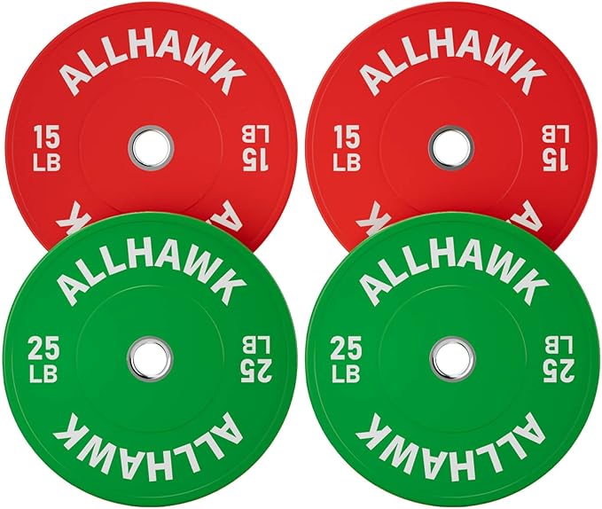 Colorful Olympic Bumper Plates, 2-inch Stainless Steel Insert, Virgin Rubber Weight Plate Set for Barbell Weight Lifting and Strength Training Home Gym