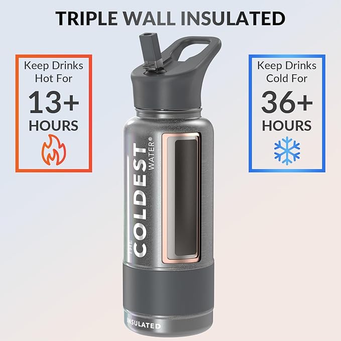 Coldest Insulated Water Bottle with Straw Lid - Stainless Steel Metal Insulated Bottle for Men & Women (Stardust Glitter, 32 oz)