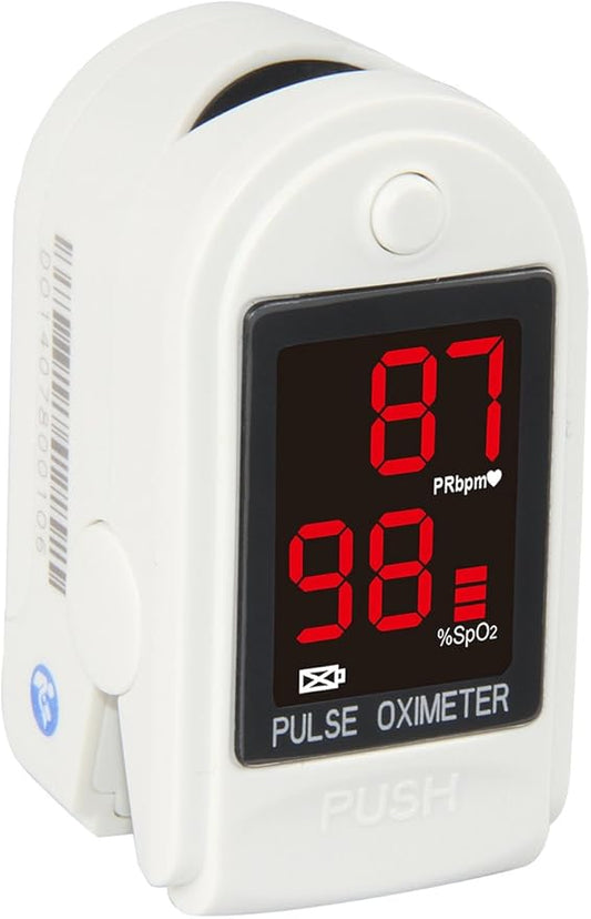 Concord Basics Fingertip Pulse Oximeter - Blood Oxygen Saturation Monitor with Carrying Case, Batteries, Silicone Cover & Lanyard - Easy to Use, Accurate SpO2 & Pulse Measurement (White)