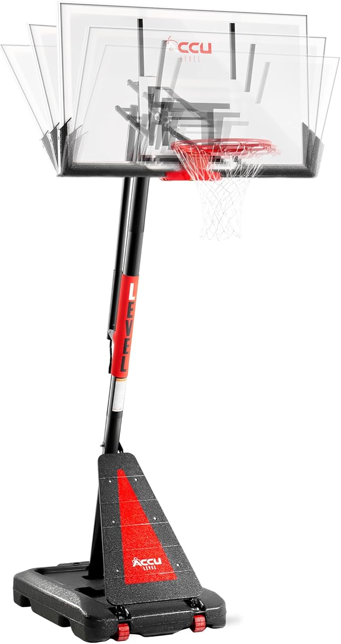 Crank Lift Basketball Hoop Outdoor 7.5-10ft Adjustable Portable Basketball Goal for Youth and Adults 44" 50" and 54" Patented Angle Adjustable PC Backboard and Large Fillable Base