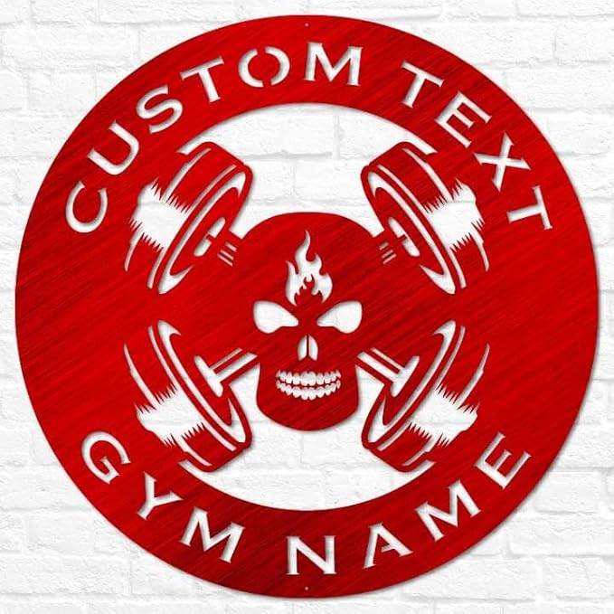 Custom Metal Skull Barbell Gym Name Sign, Dead Lift Den Workout Room Wall Art, Personalized Home Gym Sign, Custom Gym Decor, Workout Garage