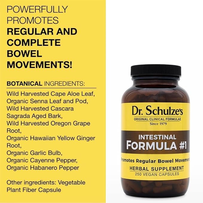 Dr. Schulze's Intestinal Formula #1 | All Natural Bowel Cleanse | Promotes Regular Bowel Movements | Improves Detoxification | Strong Herbal Formula | Family Size | 250 ct Vegan - Packaging May Vary
