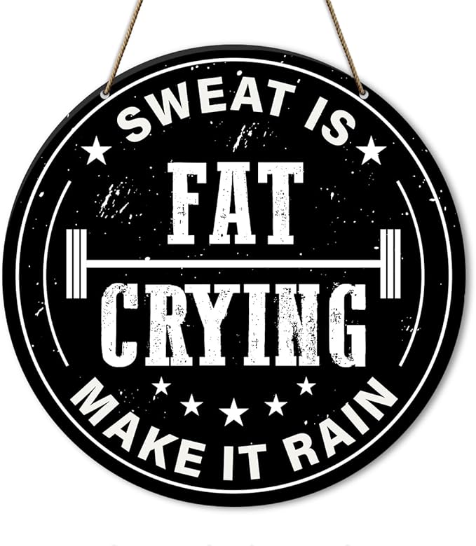 Gym Sign Decor, Home Gym Sign, Workout Room Fitness Room Decor Gym Sign Decoration, Gym Gift for Trainer Exercise Lover, Sweat Is Fat Crying Make It Rain