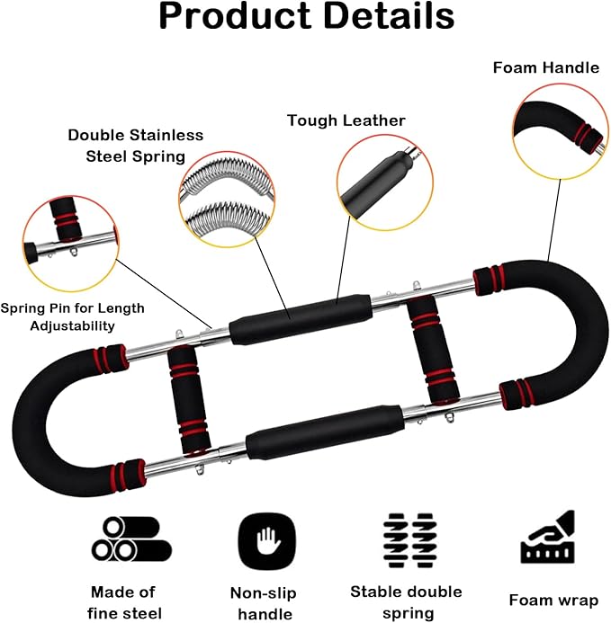 Adjustable Power Twister Bar 40-100lb, Home Gym Chest and Arm Workout Trainer with Ergonomic Foam Grip, Portable Muscle Strength Enhancer
