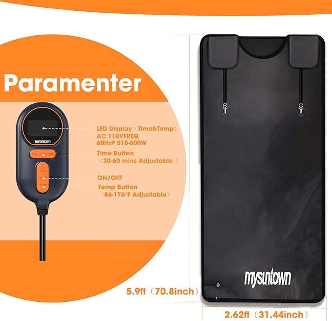 Infrared Sauna Blanket,Portable Sauna Blanket at Home for Body Health and Detoxification,Sauna Blanket for Home Use with Red Light Therapy, Low EMF , 86-176℉, 20-60 Minutes Timer, 5.9ft x 2.62ft