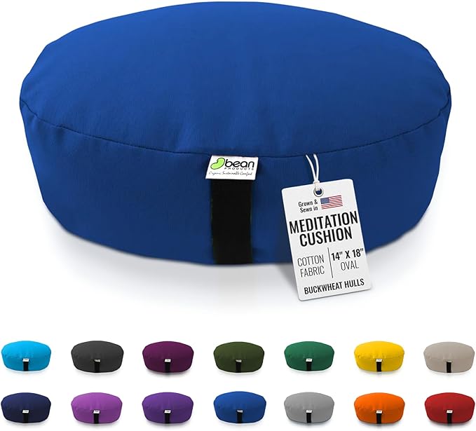 Bean Products Zafu Meditation Pillows for Sitting on Floor, Yoga Cushion, Cotton/Buckwheat Fill Yoga Pillow, Zafu Meditation Cushion, Zen Kneeling Prayer Pad- Made in USA - 14"x18" Oval - Royal Blue