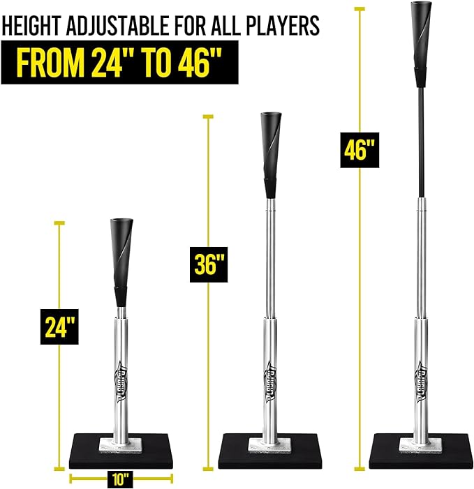 Baseball Batting Tee - Professional Hitting Tee for Baseball/Softball with Weighted Base,Flexible Rubber Top, Premium Aluminum Baseball Tee, Easy Adjust Height 24-46 inches For Kids or Adults