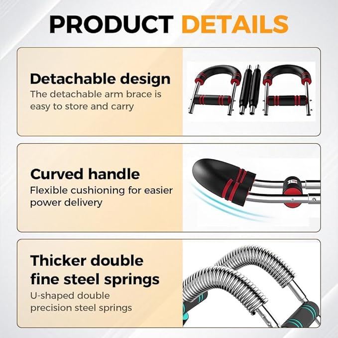 60-120lb Adjustable Twister Arm Trainer – Portable Detachable Chest , Arm Exerciser for Home/Gym/Travel, Full-Body Strength Training Equipment with Anti-Slip Grips