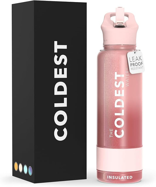 Coldest Insulated Water Bottle with Straw Lid - Stainless Steel Metal Insulated Bottle for Men & Women (Bellatrix Pink, 40 oz)