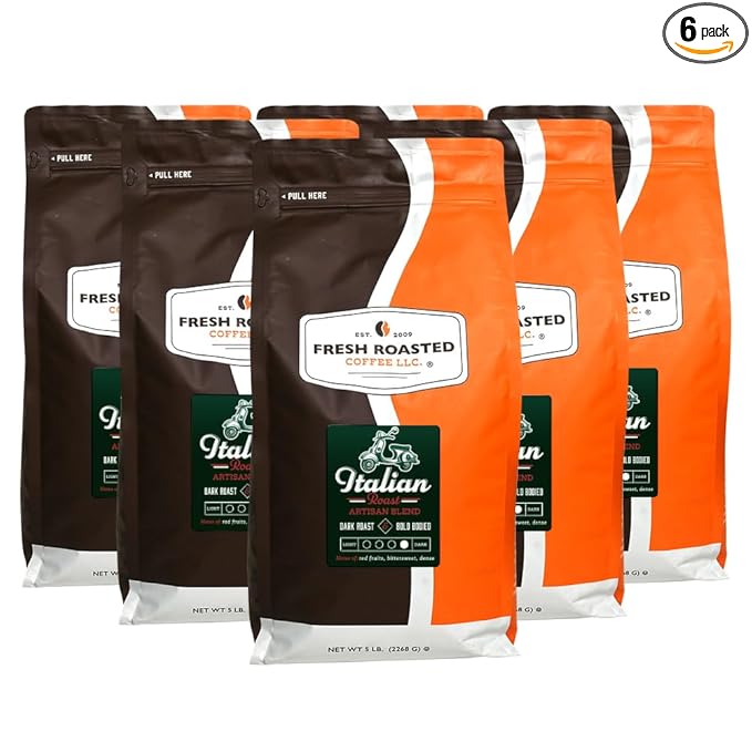 Fresh Roasted Coffee, Italian Roast, 30 lb, Dark Roast, Kosher, Whole Bean