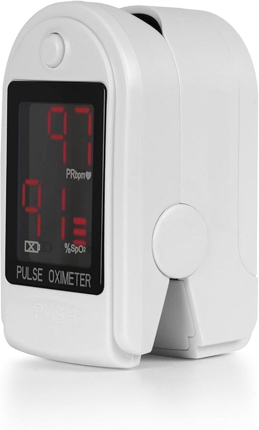 Concord Basics Fingertip Pulse Oximeter - Blood Oxygen Saturation Monitor with Carrying Case, Batteries, Silicone Cover & Lanyard - Easy to Use, Accurate SpO2 & Pulse Measurement (White)