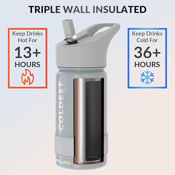 Coldest Insulated Water Bottle with Straw Lid - Stainless Steel Metal Insulated Bottle for Men & Women (Supernova Silver Glitter, 14 oz)