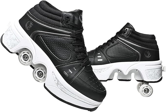 Double-Row Deform Wheel Automatic Walking Shoes Invisible Deformation Roller Skate 2 in 1 Removable Pulley Skates Skating Parkour