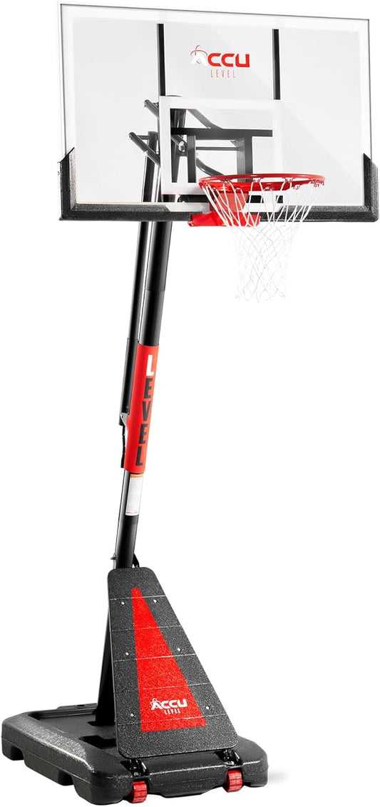 Crank Lift Basketball Hoop Outdoor 7.5-10ft Adjustable Portable Basketball Goal for Youth and Adults 44" 50" and 54" Patented Angle Adjustable PC Backboard and Large Fillable Base