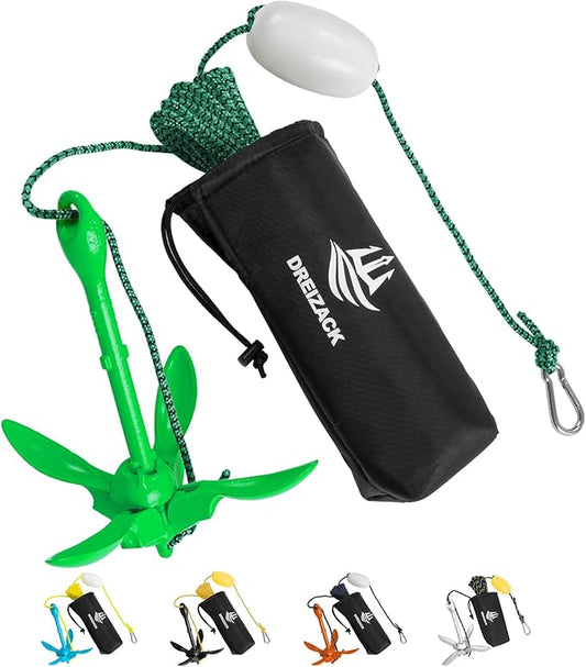Dreizack Kayak Anchor Kit, 3.5 lb Folding Grapnel Boat Anchor Trolley Accessories with 40ft Rope and PVC Buoy for Fishing Kayaks SUP Paddle Boards Canoes Jet Ski PWC Inflatable Small Boats