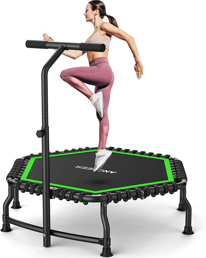 ANCHEER 50" Rebounder Trampoline for Adults With Bar, 550 LBS Mini Trampoline Quiet Exercise Bungee Jumping Cardio Trainer Workout