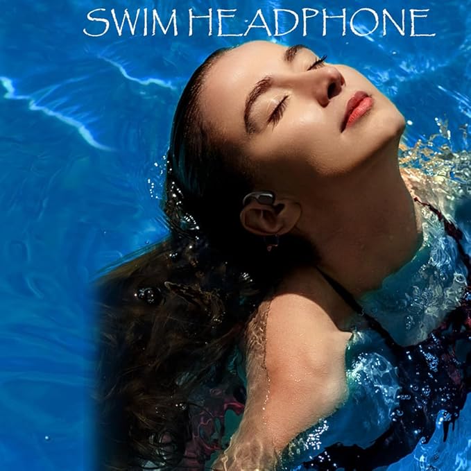 IHAO Swimming Headphones True Bone Conduction Open Ear Headset MP3 Player Built-in 32G Memory IP68 Underwater Waterproof Stereo Bluetooth Earphone for Driving Bicycling Running Skiing-Red