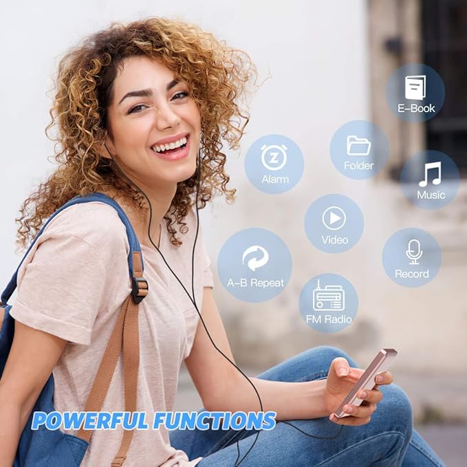 AGPTEK A02PL 64GB MP3 Player, 70 Hours Playback Lossless Sound Music Player, Supports up to 128GB(Rose Gold)