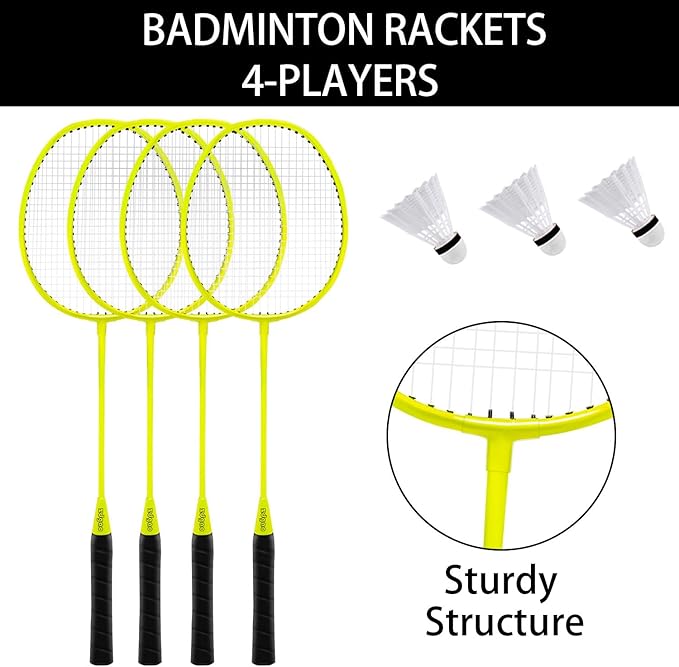 Badminton & Volleyball Combo Set- 32FT Adjustable Professional Volleyball Net for Lawn, Backyard, Easy Set up Volley ball Set with Volley ball,Badminton Racquets,Carry Bag,Boundary Line for Family Fun