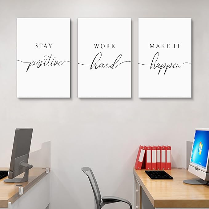 Framed Canvas Wall Art Positive Quotes, Office Wall Art Decor, White Large Poster, Positive Motivational Set of 3 Prints, Inspirational Wall Art (G-3pcs,20x30inchx3pcs)