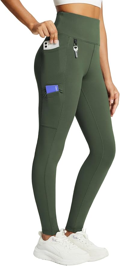 baleaf Women's Fleece Lined Leggings Waterproof Winter Hiking Pants Thermal Running Tights Zipper Pockets High Waisted