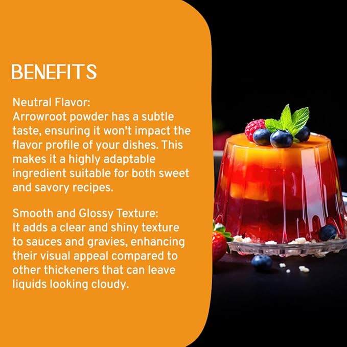 Arrowroot Powder (397g/14oz) Natural Thickener, Fine Ground | Wheat Flour Substitute | Non GMO, Gluten Free, Dairy Free | Neutral Flavor, Ideal for Baking/Cooking | Resealable Ziplock Pouch