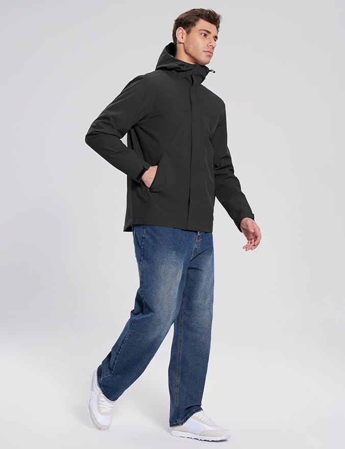 baleaf Men's Rain Jacket Waterproof Breathable Raincoat with Hood for Outdoor Hiking Traveling Cycling Windbreaker