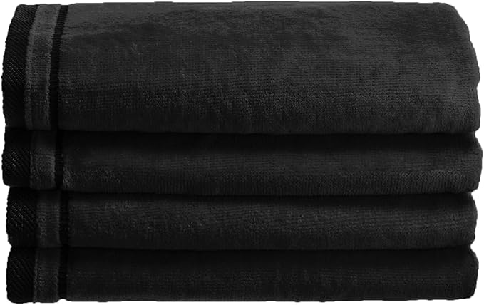 Creative Scents 100% Cotton Velour Fingertip Towels - 4 Pack 11 by 18 Inch – Decorative, Extra Absorbent and Soft Face Towel, Ideal for Bathroom and Powder Room (Black)