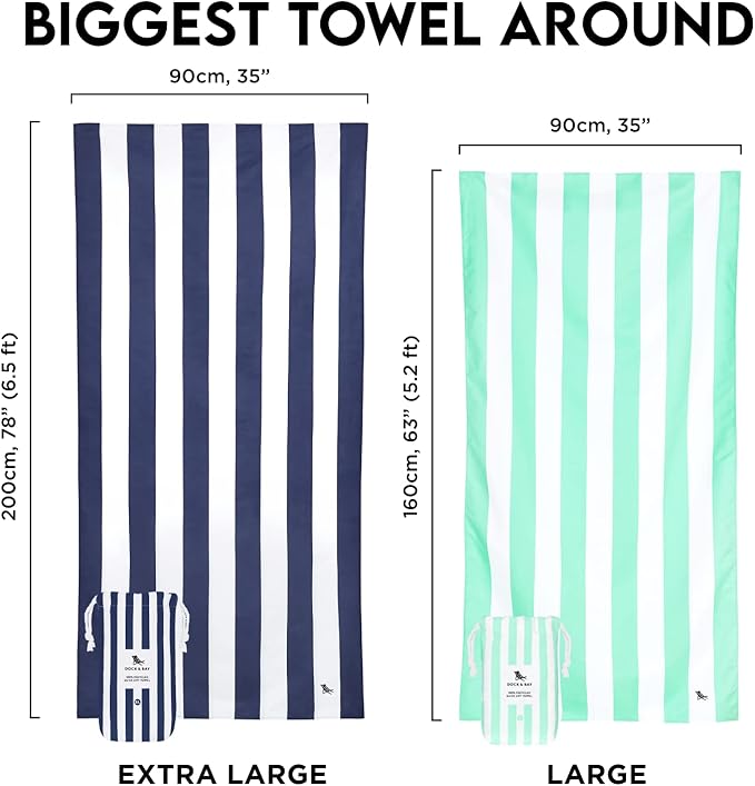 Dock & Bay Beach Towel - Quick Dry, Sand Free - Compact, Lightweight - 100% Recycled - Includes Bag - Cabana - Cayman Khaki - Extra Large (200x90cm, 78x35)