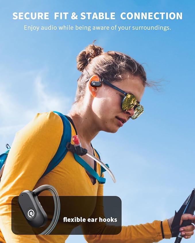 CXK Open Ear Headphones, Bluetooth 5.4 True Wireless Earbuds Bone Conduction Headphones with 60Hrs Stereo Sound, 0.27oz Lightweight Design Open Earbuds with Mic, IPX6 Waterproof Fit Running, Black