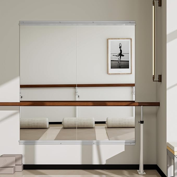 Home Gym Mirror - 2 PCS 24×48 inches, Large Wall Mounted Frameless Full Length Body Mirror for Dancing Studio, Exercise, Fineness, Yoga, Tempered Glass