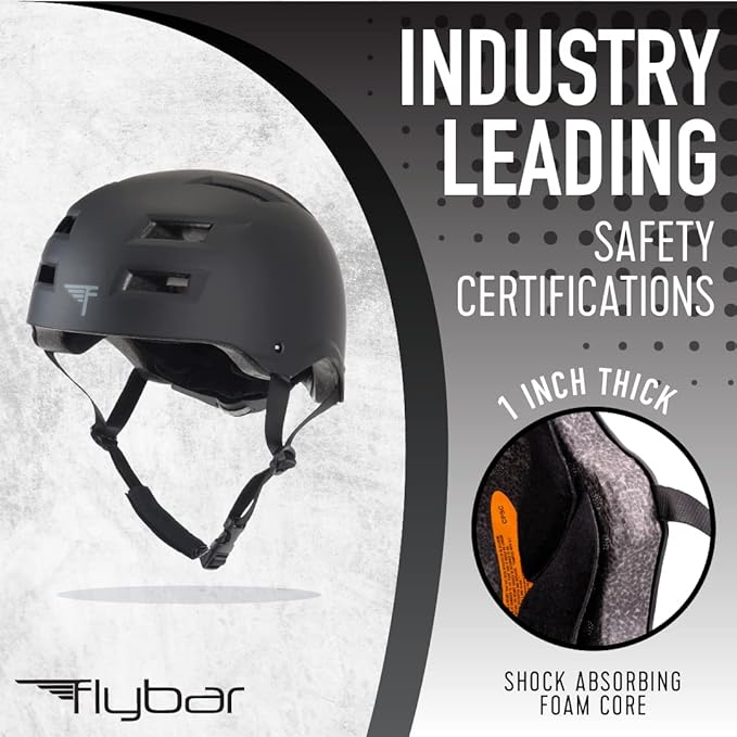 Flybar Bike Helmet- Multi Sport Dual Certified Adjustable Dial, Lightweight Skateboard Helmet, Roller Skating, Pogo, Electric Scooter, Snowboard, Boys and Girls Kids- Adults Helmets