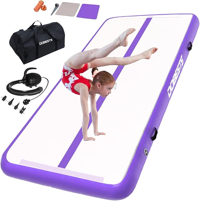 DOBESTS Inflatable Air Gymnastics Mat Tumbling Mat Tumble Track Gymnastics Training for Kids Home 6.6 feet 10 feet 13feet 16feet 20feet 4/8inch Thick for Cheerleading Dance Yoga Cheer Water With Pump