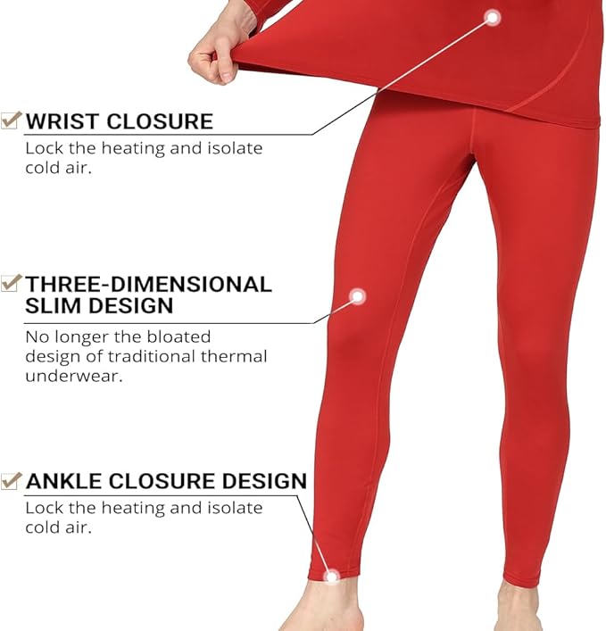 HEROBIKER Long Johns Thermal Underwear for Men Skiing Winter Warm Hunting Gear Fleece Lined Base Layer Set Top Bottom