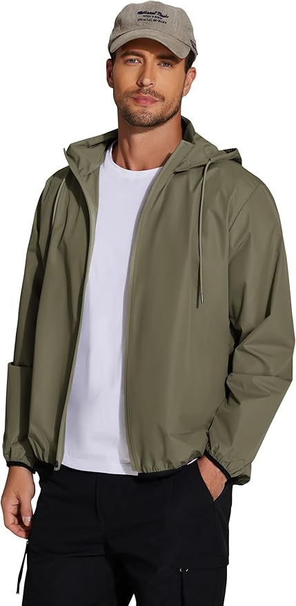COOFANDY Men's Packable Rain Jacket Lightweight Waterproof Raincoat with Hood Travel Hiking Golf Windbreaker