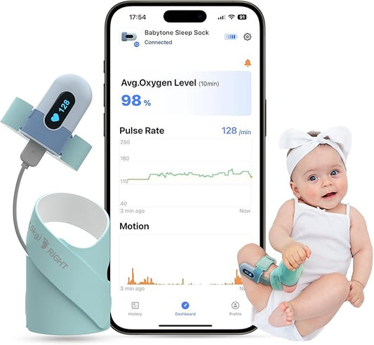 Babytone Baby Sleep Sock Monitor, Tracking Heart Rate and Movement for Newborn, Wearable Foot Monitor Smart Sock with Bluetooth and APP, for 0-36 Months Infant