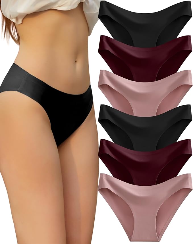 FINETOO 6 Pack Women’s Seamless Hipster Underwear No Show Panties Invisibles Briefs Soft Stretch Bikini Underwears XS-XL