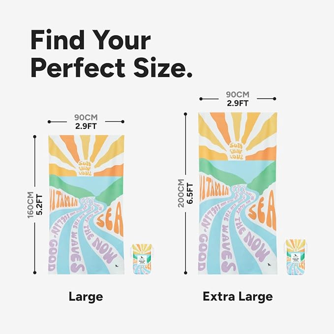 Dock & Bay Beach Towel - Quick Dry, Sand Free - Compact, Lightweight - 100% Recycled - Includes Bag - Vitamin Sea - Extra Large (200x90cm, 78x35)