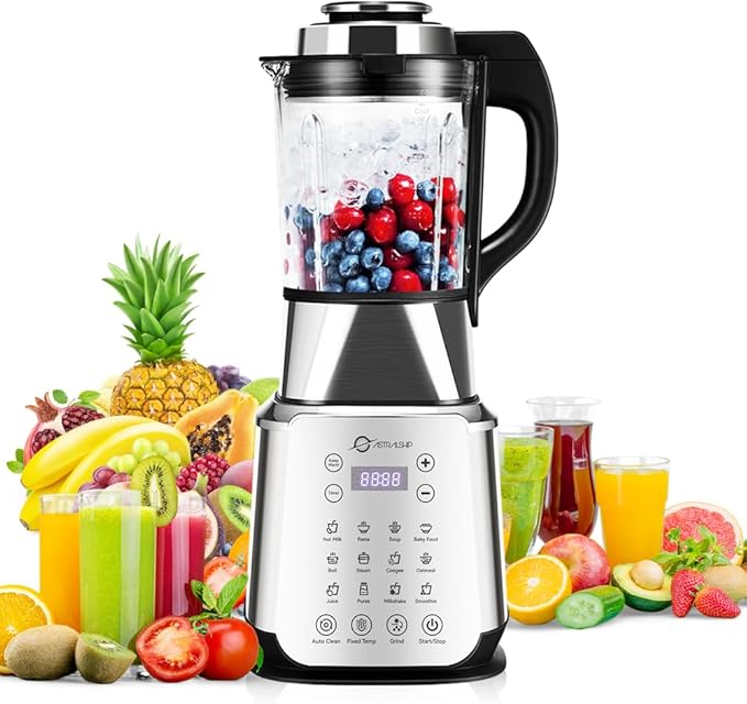 Glass Blenders for Kitchen 59oz, Stainless Steels Professional Blenders 1200W adjustable P1-P9 High Speed, 14 Functions Countertop Blender Smoothie & Food Processor Combo with Heating, Auto Clean